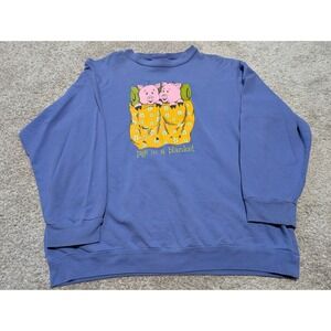 Tea Party‎ Sweatshirt Women XL Blue Pigs in a Blanket Vintage 1998 Graphic Retro
